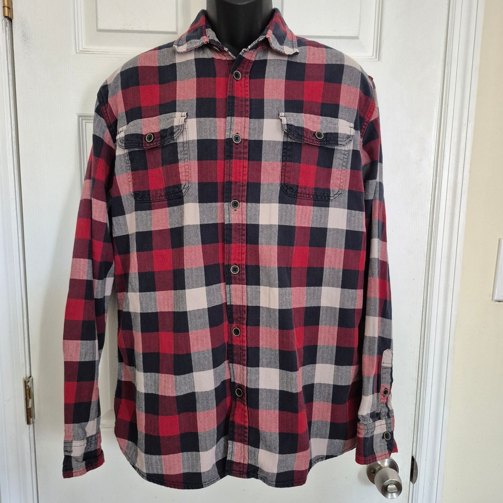 Jachs NY Mens Red Blue Plaid Woven Button Down Shirt Size LT Large Tall